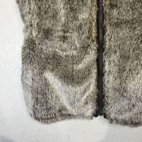 Gap Faux Fur Vest Women's Medium Brown Reversible Zip Up Canvas High Neck - Picture 2 of 10